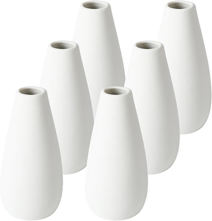 YANLING 6 Pcs White Ceramic Vases for Home Decor, 6 in Modern Ceramic Vase | for Centerpieces Small Boho Vases Pampas Grass Vases, Table Vase for Dried Flowers Decor