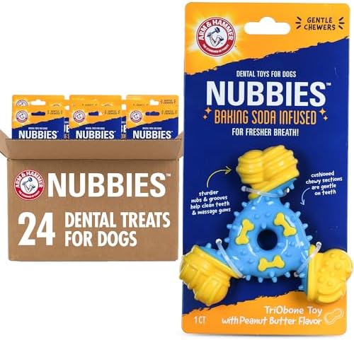 Arm & Hammer Nubbies TriBone Dental Dog Chew Toy, Peanut Butter, 24-Pk