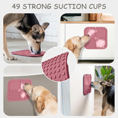 ChefAide 2 Pack Lick Mat for Dogs,Upgraded 8.5×8.5 inches Licking Mats with Suction Cups,Slow Feeder Licking Pad for Anxiety Relief and Boredom Reducer,Suitable for Dog Training (Pink Berry)