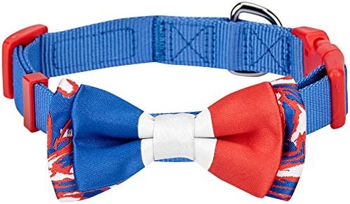 Blueberry Pet 2 Patterns Patriotic Spirits France Flag Adjustable Bowtie Blue Dog Collar - Handmade Bow Tie w/Jacquard Weave Fabric, Medium, Neck 14.5"-20"