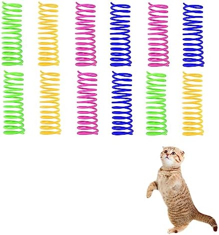 Andiker Cat Spring Toy, 12pcs 3.5 inch Spiral Cat Toy Interactive for Indoor Cat, Elastic Colorful Plastic Cat Coil Spring Toy New Upgrade Extended Large Spring Toy for Kitten Relieve Boredom