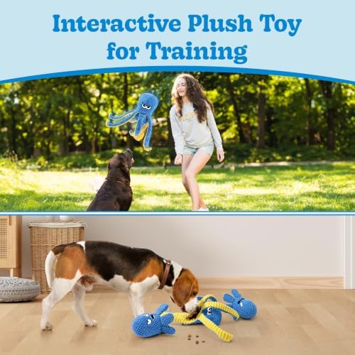 Interactive Dog Toys, 4 Pack Octopus Squeaky Hide And Seek Large Dog Toys | Tough Plush Chew Toy to Keep Them Busy, Tug of War Doggie Toy for Small,Medium and Large Breeds, Puppy Toys Puzzle