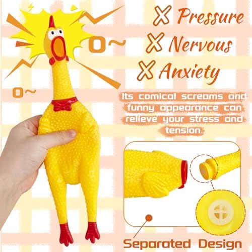 Xeehwb 2 Pcs Large Rubber Chicken,Screaming Chicken Dog Toys,Yellow Rubber Squawking Chickens,Squeaky Chickens Toys,Prank Noise Maker Dog Toys 12 Inch