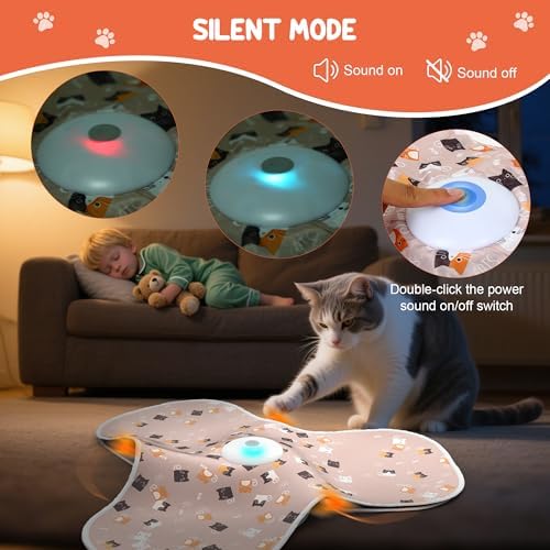 ‌‌Interactive Cat Toys for Indoor Cats‌ Adult‌ with Feather Tail Switchable Mouse Sounds, ‌Kitten Enrichment Toys‌ for Hunting Self Play, Automatic Rechargeable Quiet Game to Bored (Pink)