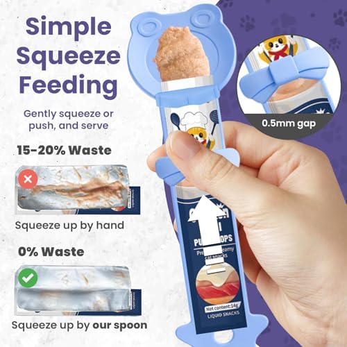 Lickable Cat Treat Spoon, Puree Squeeze Feeder, Silicone, Blue