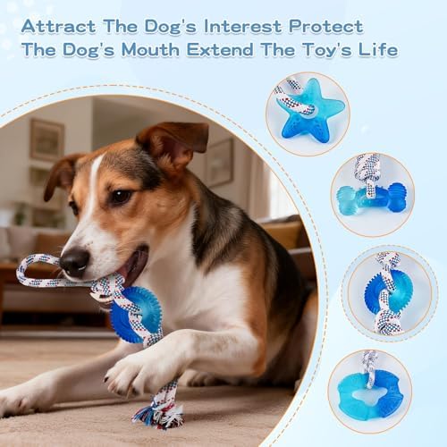 Dog Chew Toys for Aggressive Chewers, Multiple Textures & Rope, ndestructible Tough Durable Interactive Dog Toys, Puppy Chew Toys for Teething，Blue Small Circle