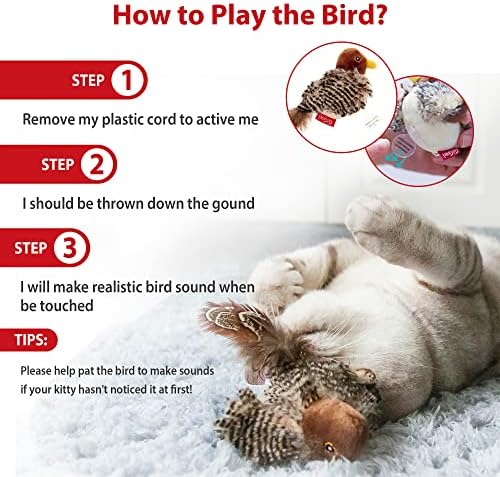 GiGwi Interactive Cat Toys Squeaky, Stimulated Chirping Bird Toy Making Noise,Automatic Chirp Bird Cat Toy with Feather Tail, Melody Chaser Play and Squeak Kitten Toy for Boredom
