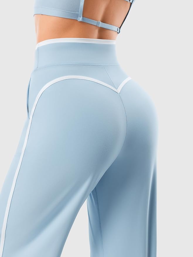 Women's Wide Leg Yoga Pants with Side Stripe, High Waisted Color Block String Lounge Pants, Workout Flowy Track Pants with Pockets