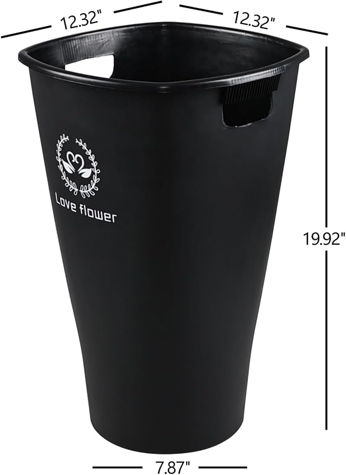Teyyvn Floral Buckets, 4-Pack Tall Plastic Flower Containers, Black | 19.92 Inch, Durable Vase Buckets for Fresh-Cut Flowers, Arrangements, Wedding, Event, and Retail Display
