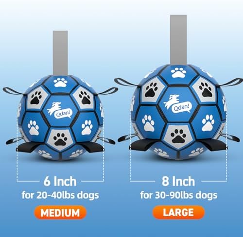 QDAN Dog Ropes Toys, Soccer Ball with Straps, Tug of Toy, Dog Birthday Toy