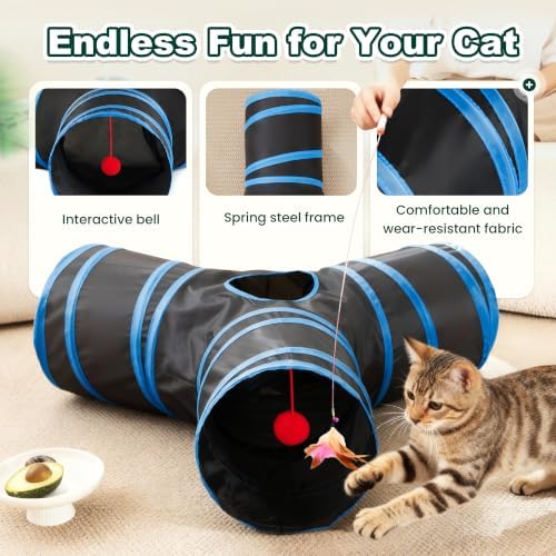 Love's cabin Cat Tunnel for Indoor Cats, 3-Way Collapsible Play Tunnel