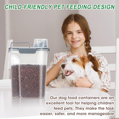 TBMax Pet Dog Cat Food Storage Containers 2 Pack 10 to 14 Lbs, Airtight Cat Food Dispenser with Large Spout & Portable Handle, Travel Dog Treat Storage Bin Bird Seed Container-Cyan+Dark