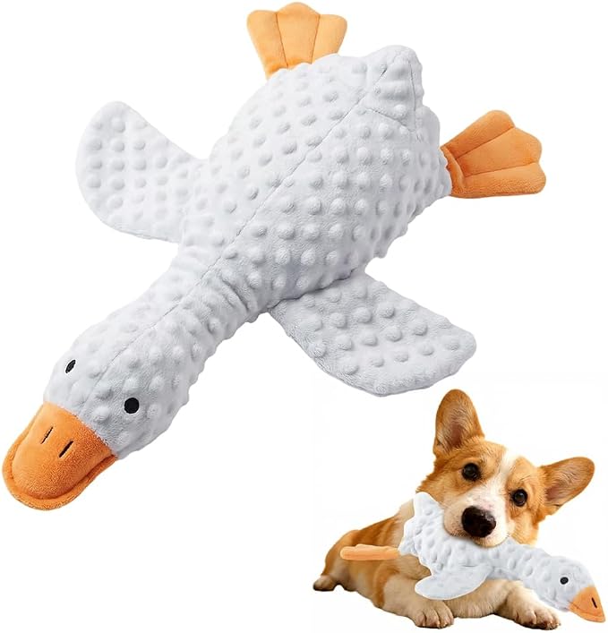 Indestructible Dog Toy for Aggressive Chewers, Durable Stuffed Squeaky Dog Toys for Small Medium Large Dogs, Interactive Chew Teething Puppy Toy for Indoor Outdoor Play (White)