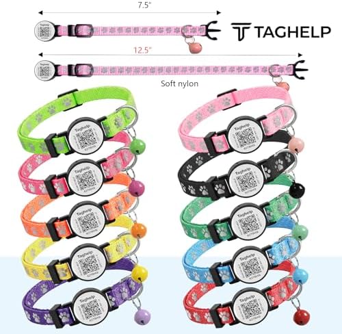 Cat Collar Breakaway with QR Code Name Tag, Reflective Kitten Collars with Bell, Cat ID Tag Personalized, Ultra-Durable, Adjustable, Quick Release, Fits Most Girl Boy Small Large Cats