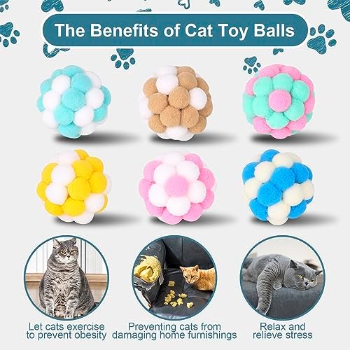 Cat Toys Balls with Bells 5cm Soft Cat Pom Poms Balls Cats 6 PCS