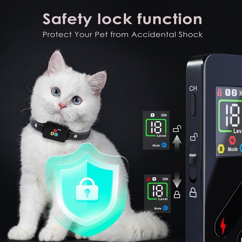 Cat Dog Training Collar Cat Bark Collar with Remote Electric Cats Dogs Shock Collar 3300FT IP67 Waterproof 3 Training Modes Beep Vibration Shock Mode Top Meowing Effective for Bad Behavior