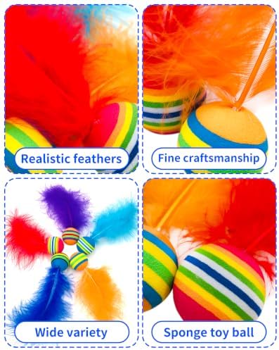 PET SHOW 20 Pack Cat Toy Balls for Indoor Cats 1.4inch with Feathers