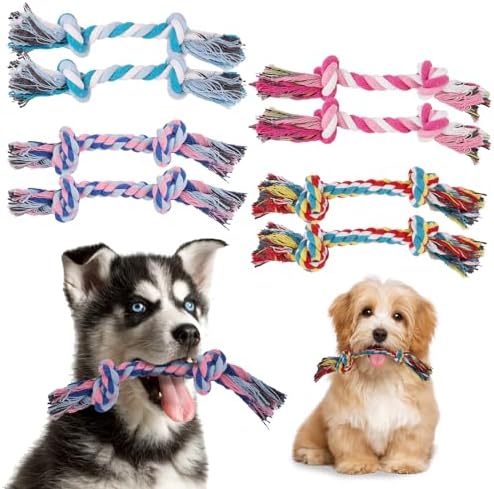 8 Packs Puppy Rope Knot Toy - Multi Color Chew Toys for Small and Medium Dogs - Cotton Teething Tug With 2 Knots