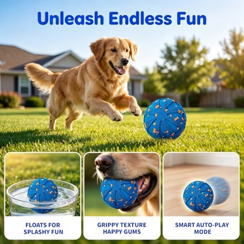 Smart Interactive Dog Toy Wicked Ball Automatic Moving Bouncing Rotating Active Rolling Ball 3 Modes Chew Resistant E-TPU Dog Ball IPX7 Waterproof Electric Puppy Toy for Small Medium Large Dogs Blue