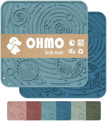 OHMO Large Lick Mat for Dogs&Cats, Space Pattern, 2pcs, Dark&Light Blue