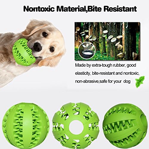 Idepet Dog Toy, Nontoxic Bite Resistant Toy for Pet Dogs Puppy Cat, Dog Pet Food Treat Feeder Chew Tooth Cleaning Exercise Game IQ Training Ball (3.15 inch, Blue&Green)