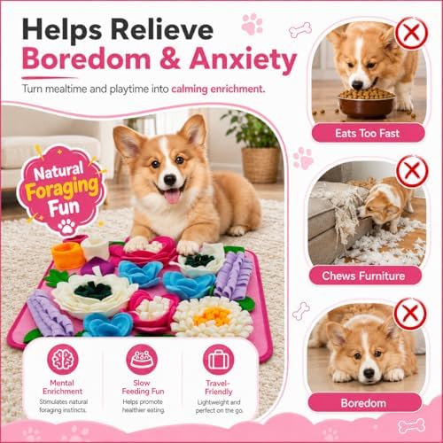 Snuffle Mat for Dogs Sniffing Feeding Mat for Small and Medium Breed Dogs and Cats Non-Slip/Portable/Durable Interactive Puzzle Pet Puppies Toys Encourages Natural Foraging Skills