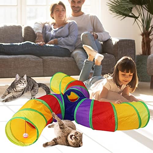 Bemodst S-Type Cat Tunnel, 2 Way/3 Way/4 Way/5 Way Collapsible S-Shape Small Animal Tubes Kitty Tunnels Interactive Maze House Toy with Storage Bag for Kitten Puppy Rabbit Guinea Pig (Rainbow-3 Way)