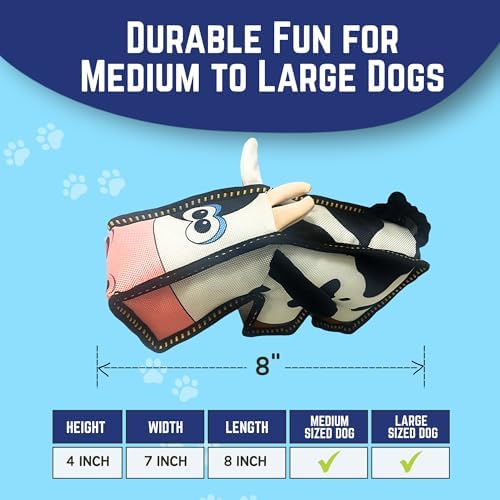 Happy Tails Square Cow Dog Toy - Medium to Large Dogs, Durable Polyester, Squeaky Sound, Reinforced Stitching, Fun & Interactive Pet Playtime