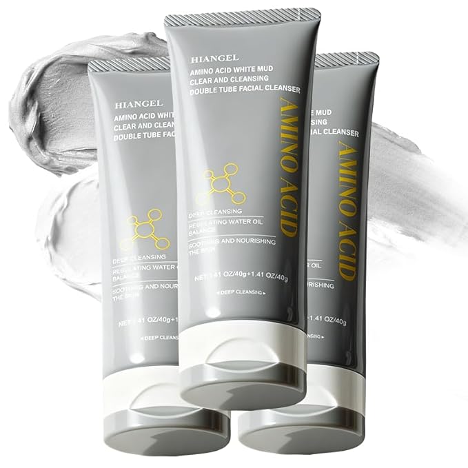 Dual-Tube Facial Cleanser, Amino Acid & Clay Face Wash for Oily Sensitive Skin, 2-in-1 Deep Pore Foam for Oil Control & Blackheads, Makeup Remover