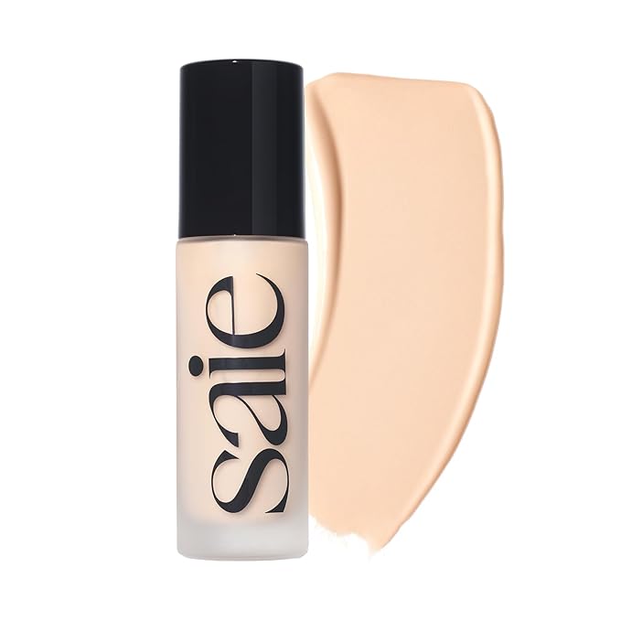 Saie Glowy Super Skin Tint Liquid Foundation - Weightless + Dewy Foundation with Lightweight Medium Coverage - Hydrating Face Makeup + Skin Care Serum Hybrid with Hyaluronic Acid - Shade 3 (1.01 oz)