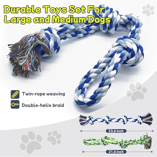Rocfish [5 Pack] Dog Rope Toys for Aggressive Chewers, Nearly Indestructible Tug of War Toys for Large & Medium Dogs, 100% Cotton, Teeth Cleaning Chew Rope, Heavy Duty Tug of War Dog Toy for Boredom