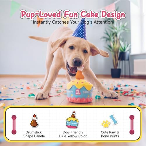 Dog Birthday Cake Toy Decorations, Larger Squeaky Plush Dog Cake Toys