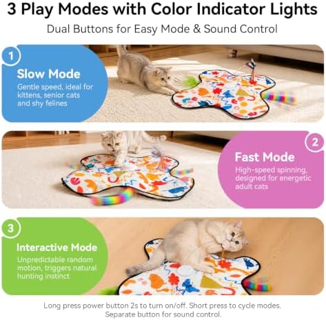 Interactive Cat Toys for Indoor Cats, 3 in 1 Hide and Seek Cat Toy with Moving Feather and Fluttering Butterfly, Rechargeable Touch Activated Automatic Kitten Toy, Squeaky Sound, 3 Modes