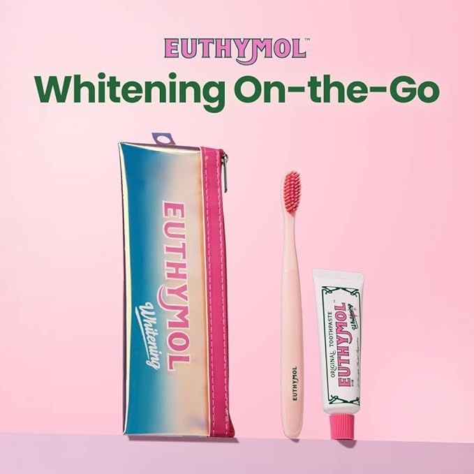EUTHYMOL Whitening Travel Set (1.4 oz Toothpaste + 1 Toothbrush) – TSA-Friendly, Stain Removal in 2 Weeks, Long-Lasting Freshness for Sensitive Teeth & Gums, Bad Breath & Cavity Protection