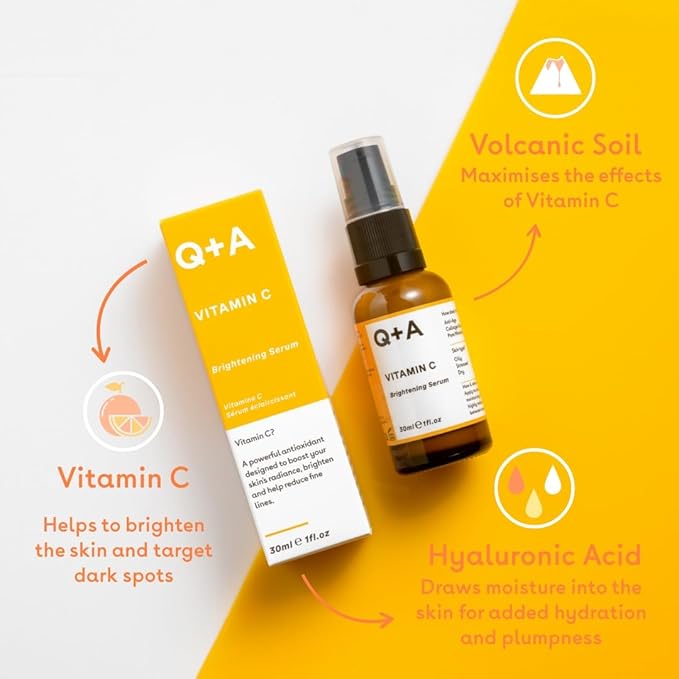 Q+A Vitamin C Brightening Face Serum (30ml), Vitamin C Serum for Face with Hyaluronic Acid, Hydrating and Anti-Ageing, Fragrance Free Skincare, Brightens Skin and Evens Out Skin Tone