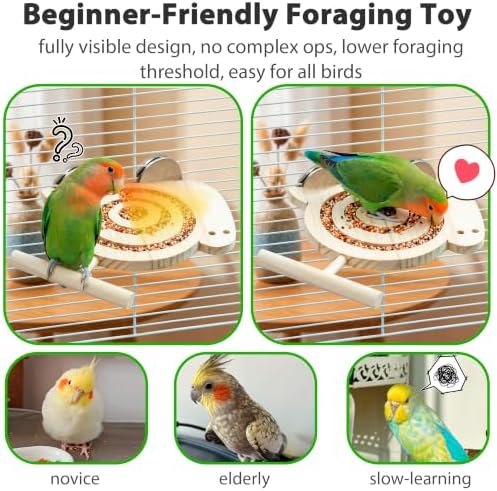 2pcs Bird Foraging Toy with Perch for Novice/Older/Slow-Learning Bird