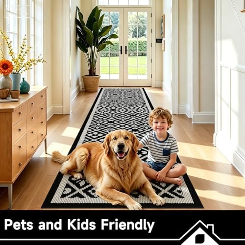 Ileading Hallway Runner Rug 2x10 ft,Washable Indoor Black Entryway Carpet with Non Slip Rubber Backing,Low Pile Heavy Duty Kitchen Floor Mat for Entrance & High Traffic Areas