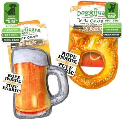 Doggijuana Mini P & Beer Bundle | Squeaky Refillable Plush Toy, 2 Pack