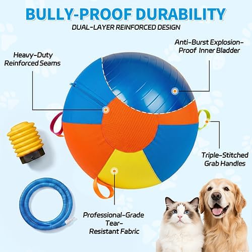 18'' Heavy Duty Herding Ball for Dogs with Handles, Inflatable Training Toy