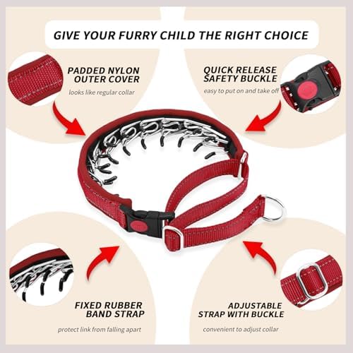 No Pull Martingale Dog Collar for Large Medium Small Dogs, Heavy Duty Nylon Reflective Adjustable Anti Pull Slip Collar with Buckle for Training Walking M Red