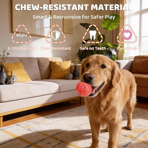 Interactive Dog Balls, Durable Motion Activated Automatic Rolling Ball for Aggressive Chewers, Indestructible Dog Toy Ball for Training Dog Catch and Fetch, Large Medium Small Dog (3in, Red)