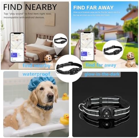 Waterproof Air tag Dog Collar - Reflective, Built-in Tracker with Bluetooth Connectivity（Included Tracker） Soft-Padded Adjustable Buckle (Black, M)
