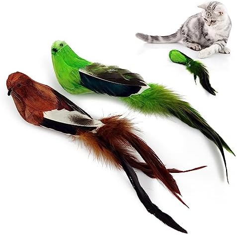 TTcat 2 Pack Realistic Bird Cat Toys, Natural Feather Simulated Bird Kitten Interactive Hunting Play Toy, Lightweight Indoor Cat Exercise Toy for Indoor Cats and Kitten.