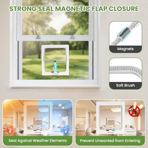 Cat Door for Window Insert, Fits 14-24 Inch, Clear Plexiglass, 4-Way Lock