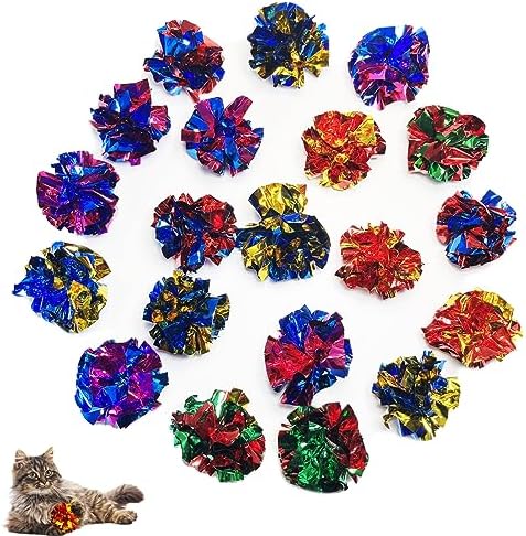 Cat Toys 20 Packs Interactive Crinkle Ball, 2.3 Inch Bright Colors Cat Ball Toys to Attract and Engage Cats, Promote a Healthy Lifestyle for All Breed Sizes Cats