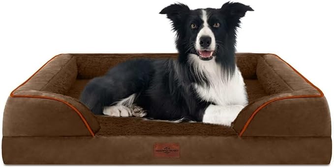 Comfort Expression Waterproof Orthopedic Dog Beds for Large Sized Dog | Supportive Egg Crate Foam Large Pet Bed with Removable Bolster, Dog Couch with Washable Cover & Non-Slip Bottom, 36x27 Inch