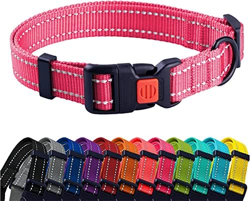 Reflective Dog Collar, Quick-Release Buckle (Pink, 18-26 Inch)