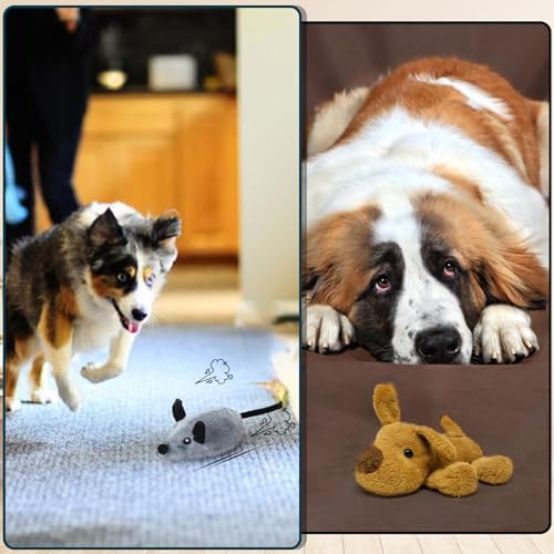 BABORUI Interactive Dog Toys Mouse, Escaping Mice Squeaky Dog Toy with Lights & Auto-Turn, Rechargeable Moving Dog Toys for Small/Medium/Large Dogs & Cats(Grey)