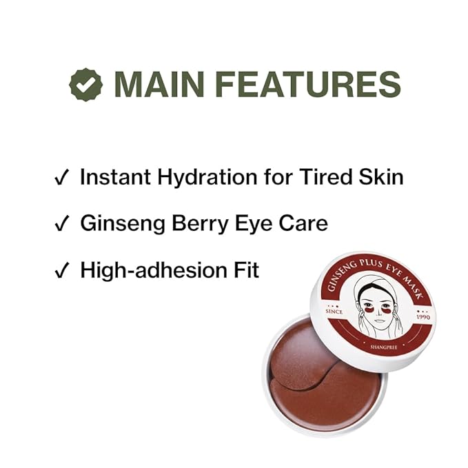 SHANGPREE Ginseng Plus Eye Mask (Eyepatches) 30 Pairs, Hydration & Elasticity Boost, Precious Ginseng Berry Extract, Cooling & Refreshing, for Dull Skin