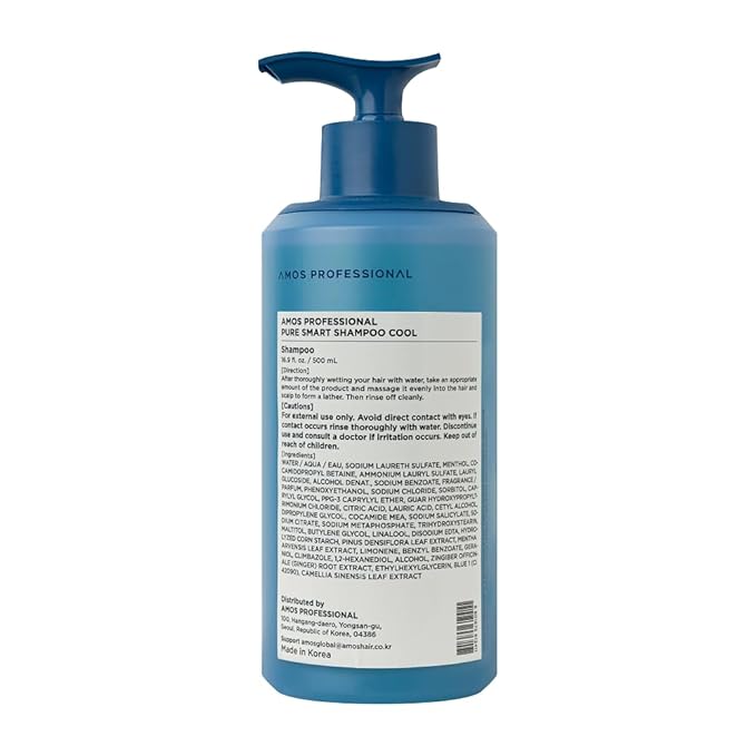 AMOS PROFESSIONAL Pure Smart Shampoo Cool l Oil & Flake ControL, Cooling Menthol, Deep Cleanse, Refreshes Scalp, 16.9 fl. oz.